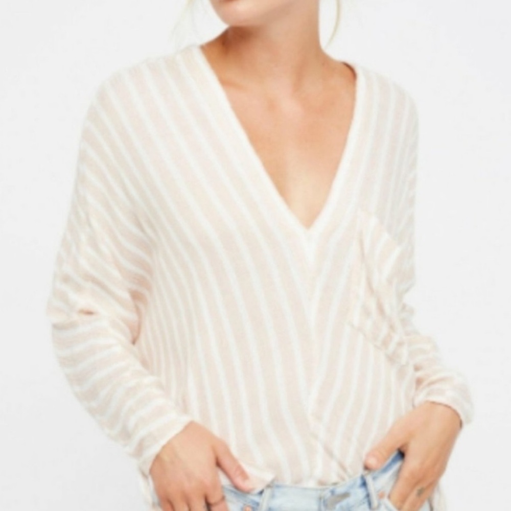 Free People Beige and White Knit Top